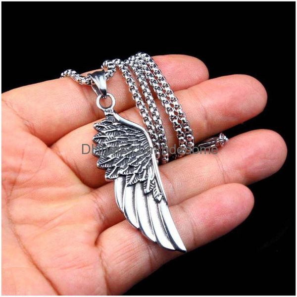 Pendentif Colliers En Acier Inoxydable Aile D'ange Collier Pour Femmes Hommes Fine Mode Bijoux Drop Delivery Pendentifs Dhybc