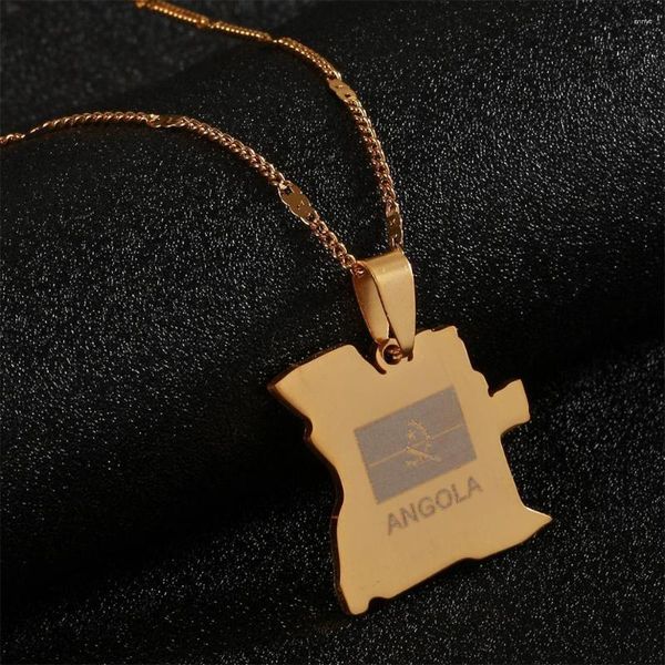 Collares colgantes Collar de mapa de Angola de acero inoxidable Color dorado Mapas de países angoleños Joyería