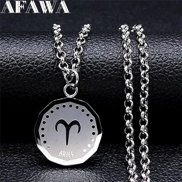 Pendentif Colliers Acier inoxydable Bélier Astrologie Collier Femmes Hommes Argent Couleur Ronde Punk Bijoux Ciondoli Acciaio Inox NXS02288B