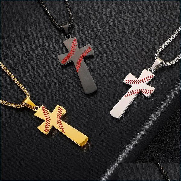 Collares pendientes Collar cruzado de béisbol de acero inoxidable para mujeres y hombres Versículo de la Biblia Religión cristiana Regalo de la joyería Entrega de la gota Dhlyh