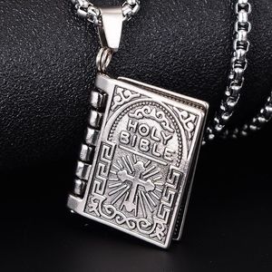 Pendentif Colliers En Acier Inoxydable Bible Livre Chaîne Cadeau Collier Chaînes Amulettes Bijoux Designer Charme Alliage De Mode Hommes PendentifsPendentif