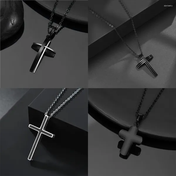 Collares colgantes Collar de cruz negra de acero inoxidable Religioso Santo Señor Joyería Regalo para unisex Drop