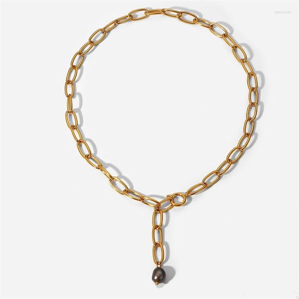 Pendentif Colliers En Acier Inoxydable Noir Perle Collier Or Ovale Hoop Chaîne Pour Femmes Hommes Fête Anniversaire Vintage Bijoux