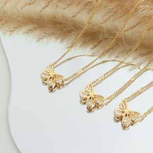 Hanger kettingen roestvrijstalen vlinder zirkon ketting voor vrouwen die gratis waterdichte feestkoker sieraden aantasten