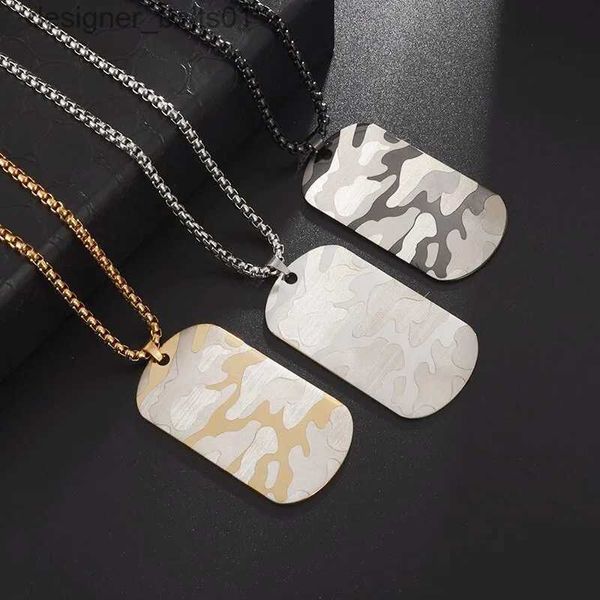 Acier inoxydable Camouflage militaire uniforme chien Tag pendentif collier hommes et femmes Hip-Hop carré marque bijoux cadeau de noël L231215