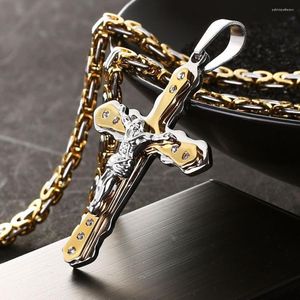 Pendentif Colliers Acier inoxydable Catholique Crucifix Croix Collier Long Rock Collier Hommes Bijoux Cadeau Chaîne Lourde