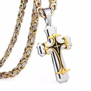 Pendentif Colliers Chaîne En Acier Inoxydable Hommes Collier Noir Fleur-de-lis Croix Cadenas Para Hombre Longues Chaînes 55 60 65 70 cm NZ004235d