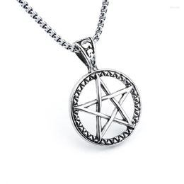 Pendentif Colliers En Acier Inoxydable Chaîne Collier Pour Hommes Gothique Rond Pentagramme Creux Étoile Mâle Bijoux En Gros