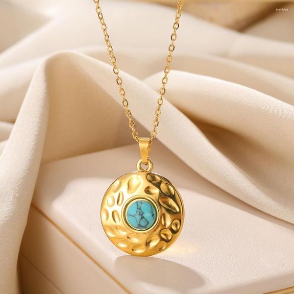 Pendentif Colliers En Acier Inoxydable Chaîne Ronde Pierre Naturelle Collier Pour Femmes Matériau Imperméable À L'eau Or 18K Couleur Bijoux De Mode Cadeau