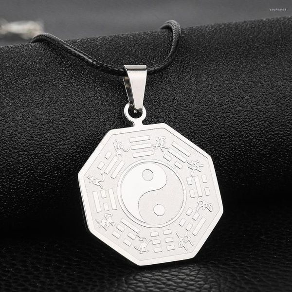 Pendentif Colliers Acier Inoxydable Taoïsme Chinois Yin Yang Tai Chi Huit Trigrammes Collier Énergie Géométrie Octogone Feng Shui Charmes Bijoux