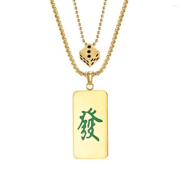 Collares pendientes de acero inoxidable chino Mahjong jugador collar etiqueta Fa joyería regalo para él