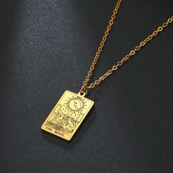 Acier inoxydable classique Tarot cartes pendentif collier arcanes majeurs Tarot Cigano Divination collier étoile/lune/signe de mort bijoux 240330