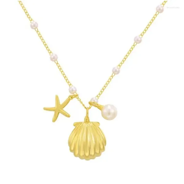 Collares colgantes Collar de niña costera de acero inoxidable Accesorios de perlas Producto Moda Versátil Concha de estrella de mar