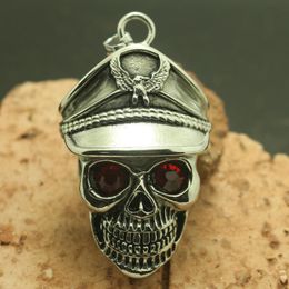 Collares colgantes Acero inoxidable Cool Big Red Stone Eye Pirate Skull Chain EstPendant