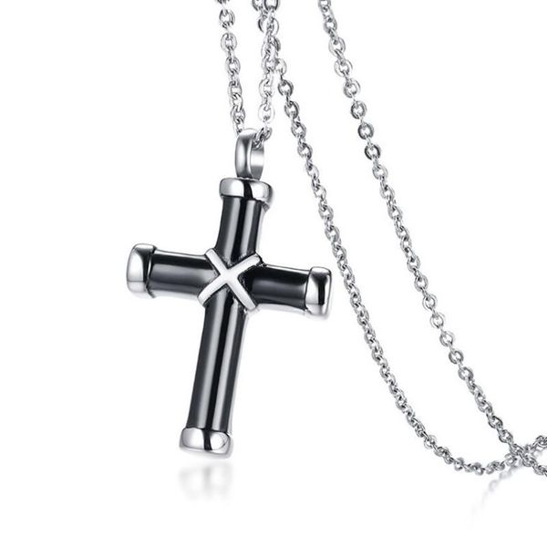 Pendentif Colliers En Acier Inoxydable Urne De Crémation Cendres Noir Ton Croix Collier Bijoux De Mode Cadeau Pour LuiPendentif