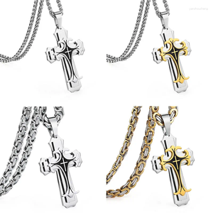 Pendentif Colliers Croix En Acier Inoxydable Pour Hommes Byzantin 3/6mm Largeur Chaîne Argent Couleur Hip Hop Collier Mâle Bijoux Cadeau