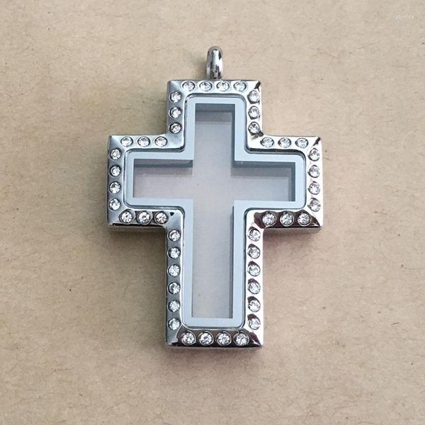 Pendentif Colliers Acier Inoxydable Croix Aimant Fermeture Strass Flottant Médaillon Charme