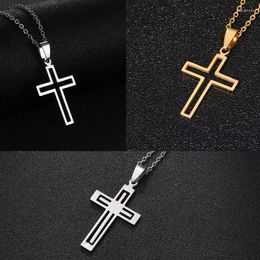 Colares de pingente de aço inoxidável cruz colar para homens mulheres oração religiosa gargantilhas cristão jóias presente