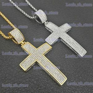 Hangertjeskettingen Roestvrij stalen kruishangers Kettingen Goudkleurig CZ Steen Verharde Bling Iced Out Hip Hop Rapper Sieraden met 24 gouden ketting T240330