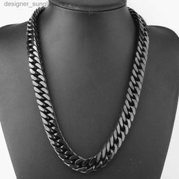 Colliers pendentifs en acier inoxydable cubain lien chaîne collier pour homme 10/12/14/17MM largeur en gros chaîne noire bijoux pour hommes L231218
