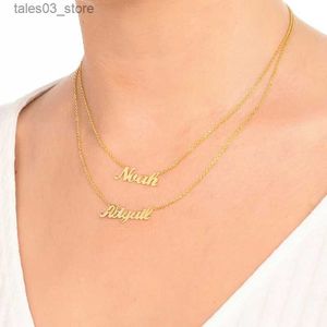 Pendentif colliers Collier avec nom personnalisé en acier inoxydable pour femmes, pendentif avec nom personnalisé, chaîne à Double couche, ras du cou, accessoires de bijoux, cadeaux Q231026