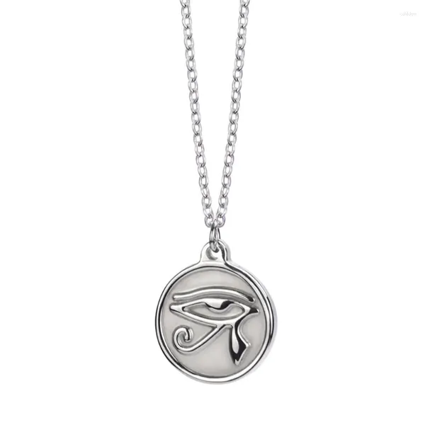 Pendentif Colliers En Acier Inoxydable Dainty Martelé Pièce Ronde Oeil D'Horus Minimaliste Simple Halloween Bijoux Cadeau D'ami