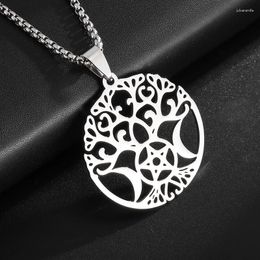 Colliers pendants Design en acier inoxydable arbre de vie creux étoile et collier de lune adapté aux hommes Femmes Lucky Amulet Cadeau