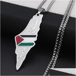 Colliers à pendentif en acier inoxydable, goutte de colle, collier de carte du drapeau palestinien.Livraison directe Dhxpy