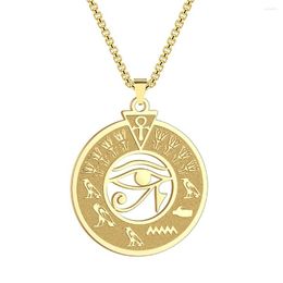 Pendentif Colliers En Acier Inoxydable Égypte Hiéroglyphe Cartouche Collier Avec Chaîne En Pierre Semi Précieuse Oeil De Ra