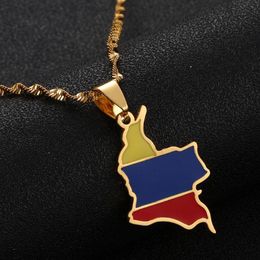 Hanger kettingen roestvrijstalen emaille colombia kaart ketting trendy colombiaanse vlagketen sieraden