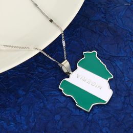 Pendentif Colliers En Acier Inoxydable Émail Nigéria Carte Drapeau À La Mode Argent Couleur Nigérian Chaîne Bijoux
