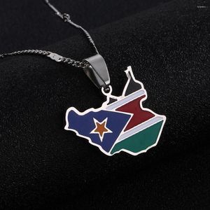 Pendentif Colliers En Acier Inoxydable Émail Sud Soudan Carte Collier Tendance De Pays Cartes Bijoux