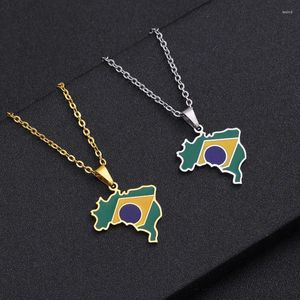 Collares colgantes Esmalte de acero inoxidable Brasil Mapa Collar para mujeres Hombres Pareja Cadena Étnica Joyería cultural Regalos de cumpleaños al por mayor