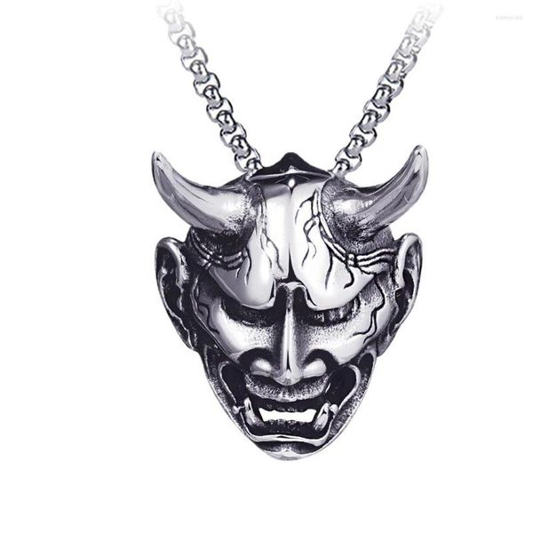 Collares pendientes Acero inoxidable Evil Oni Noh Hannya Máscara Collar Estilo japonés Horror Punk Hip Hop Metal Eevil