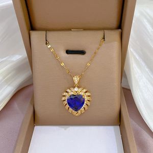 Hanger Kettingen Rvs Mode CZ Kraag Choker Ketting Blauwe Kubieke Zirkoon Liefde Hart Voor Vrouwen Sieraden Bruid Gift