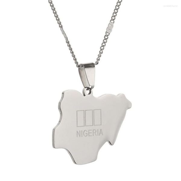 Pendentif Colliers En Acier Inoxydable Mode Nigéria Carte Argent Couleur Nigérians Cartes Charme Bijoux