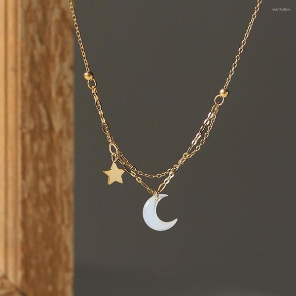 Collares pendientes Acero inoxidable moda oro plata Color Luna estrella collar media luna clavícula cadena gargantilla para mujer joyería