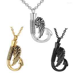 Pendentif Colliers En Acier Inoxydable Plume Fishhook Crémation Urne Collier Géométrique Cendres Souvenir Memorial Bijoux Goutte