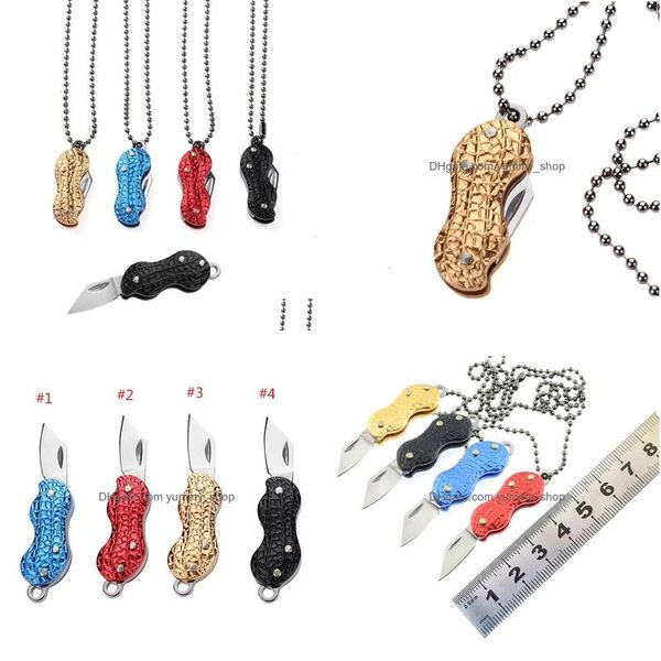 Collares colgantes Cuchillo plegable de acero inoxidable Forma de maní creativo Collar de llave Mini herramientas portátiles al aire libre 9300348 Entrega de gota Dhl4F