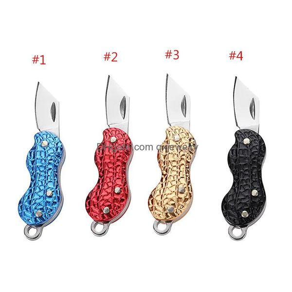 Collares colgantes Cuchillo plegable de acero inoxidable Creativo Forma de maní Collar de llave Mini Herramientas portátiles al aire libre 9300348 Entrega de gota Je Dharj