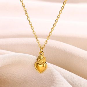 Collares colgantes Corazón de follaje de acero inoxidable para mujer Cadena de color dorado estético Ojo del diablo Romance Joyería redonda linda