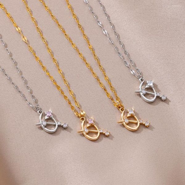 Collares colgantes Collar de cadena de circón geométrico de acero inoxidable Collar de circón para mujeres Accesorios de regalos de joyería de moda