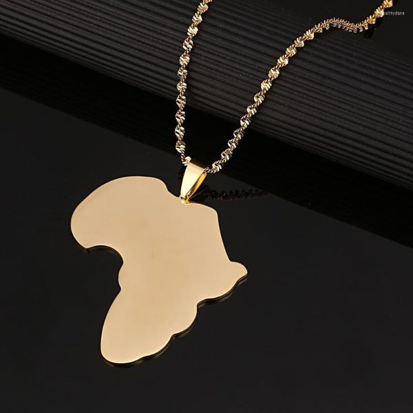 Collares pendientes Acero inoxidable Color oro Mapa africano Collar de África Cadena Joyería