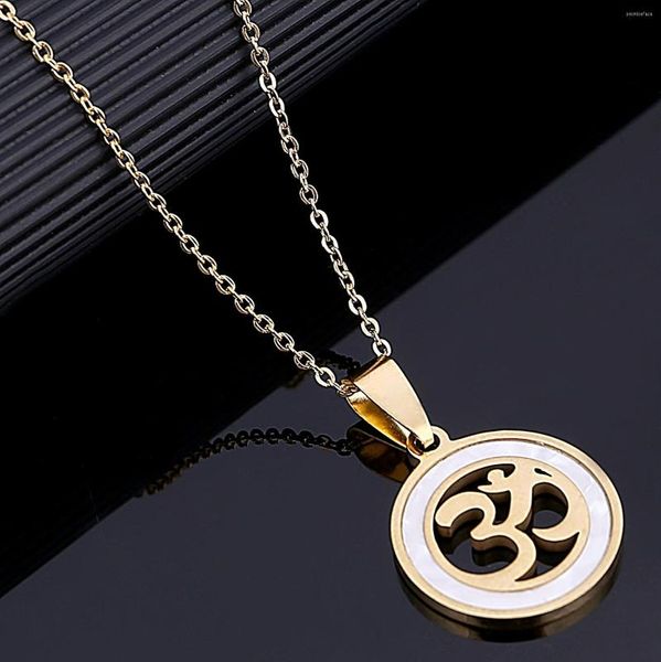 Pendentif Colliers En Acier Inoxydable Or Couleur Rond Yoga Collier Pour Femmes Hindoo OHM Hindou Bouddhiste AUM OM Bijoux