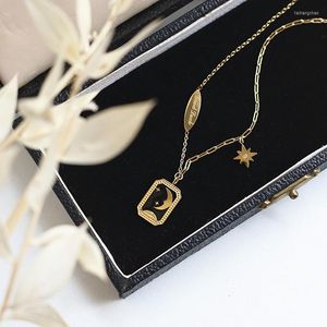 Hanger kettingen roestvrijstalen goud schakelaar Moon Star ketting voor vrouwen goodluck letter dikke vierkante ketting glazuur sieraden