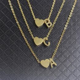 Colliers pendentif en acier inoxydable doré argent pêche coeur personnalisé lettre initiale AZ chaîne collier 26 charme alphabet pour femmes241V