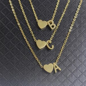 Colliers pendentif en acier inoxydable doré argent pêche coeur personnalisé lettre initiale AZ chaîne collier 26 charme alphabet pour femmes221y