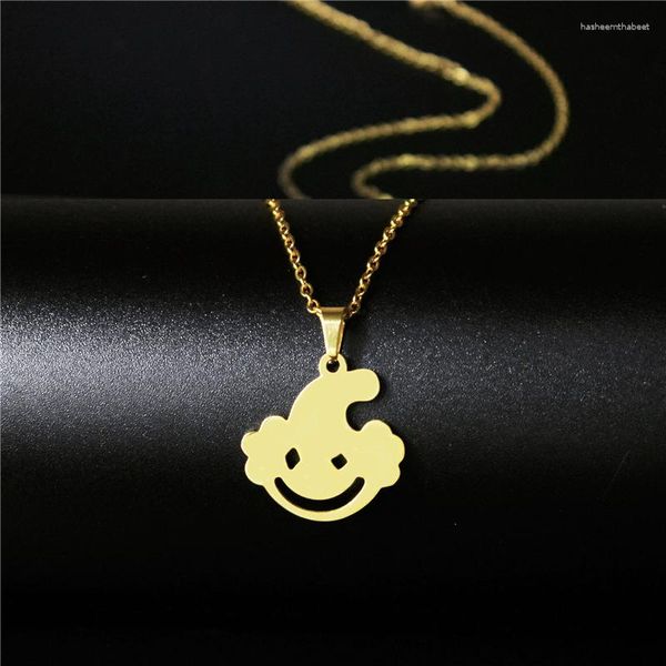 Pendentif Colliers Acier inoxydable Gothique Sourire Effrayant Cousu Visage Crâne Hip Hop Bikers Joker Clown Bizarre Triste Cying Collier Charme Hommes