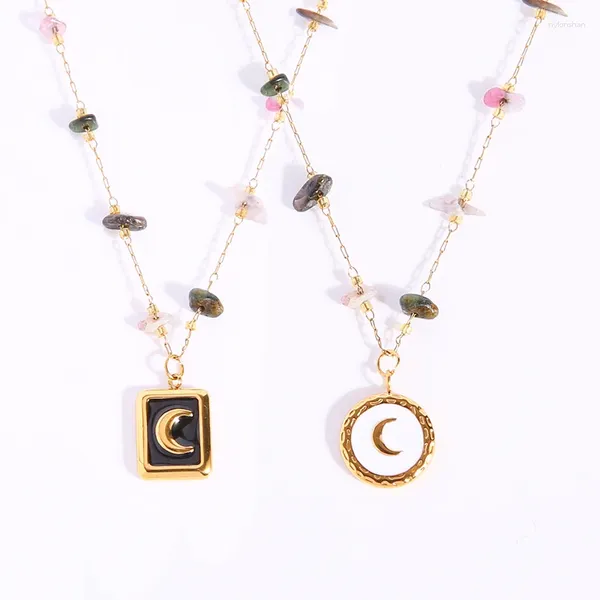 Colliers pendants Collier de demi-lune en acier inoxydable pour femmes Médaillon en métal Médaillon Natural Stone Chain Collier Collier Femme