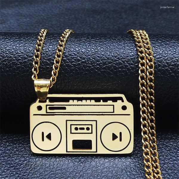 Pendentif Colliers En Acier Inoxydable Hip Hop Musique Enregistreur Chaîne Collier Or Couleur Long Bijoux Cadenas De Acero Inoxidab NXH340S06